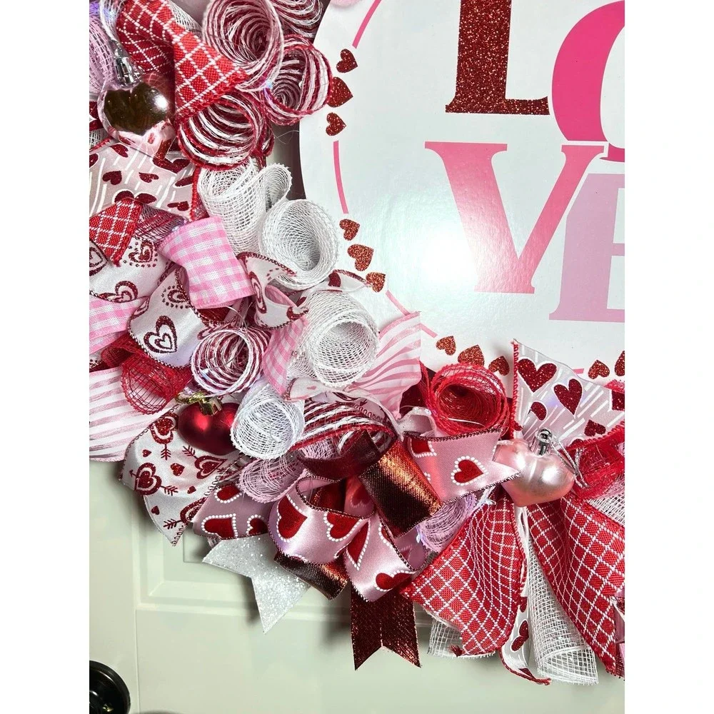 XL Handmade Valentine’s LOVE Ribbon Prelit Wreath 26 ins LED XLW4